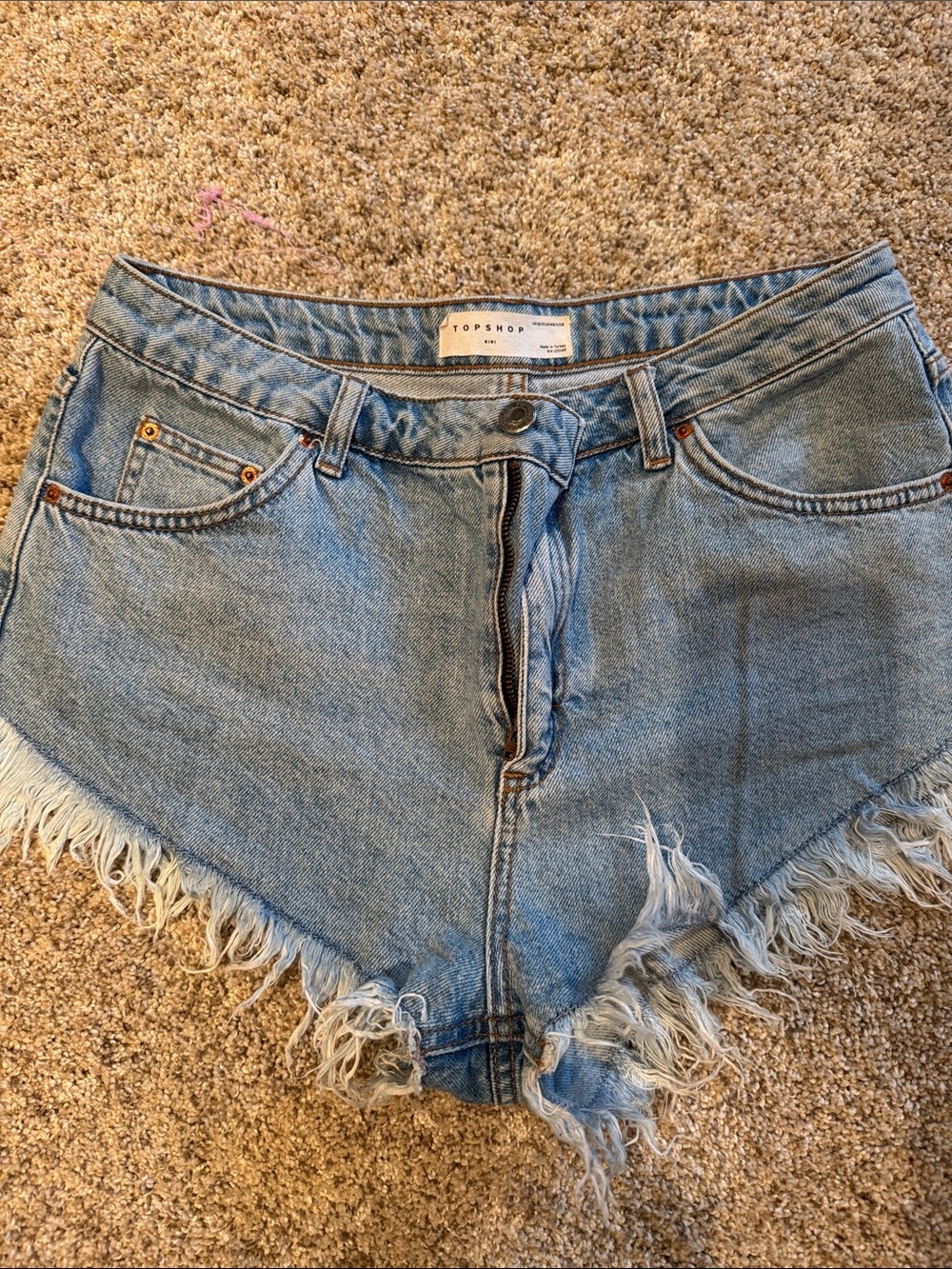 Topshop Light Blue Distressed High-Rise Denim Shorts